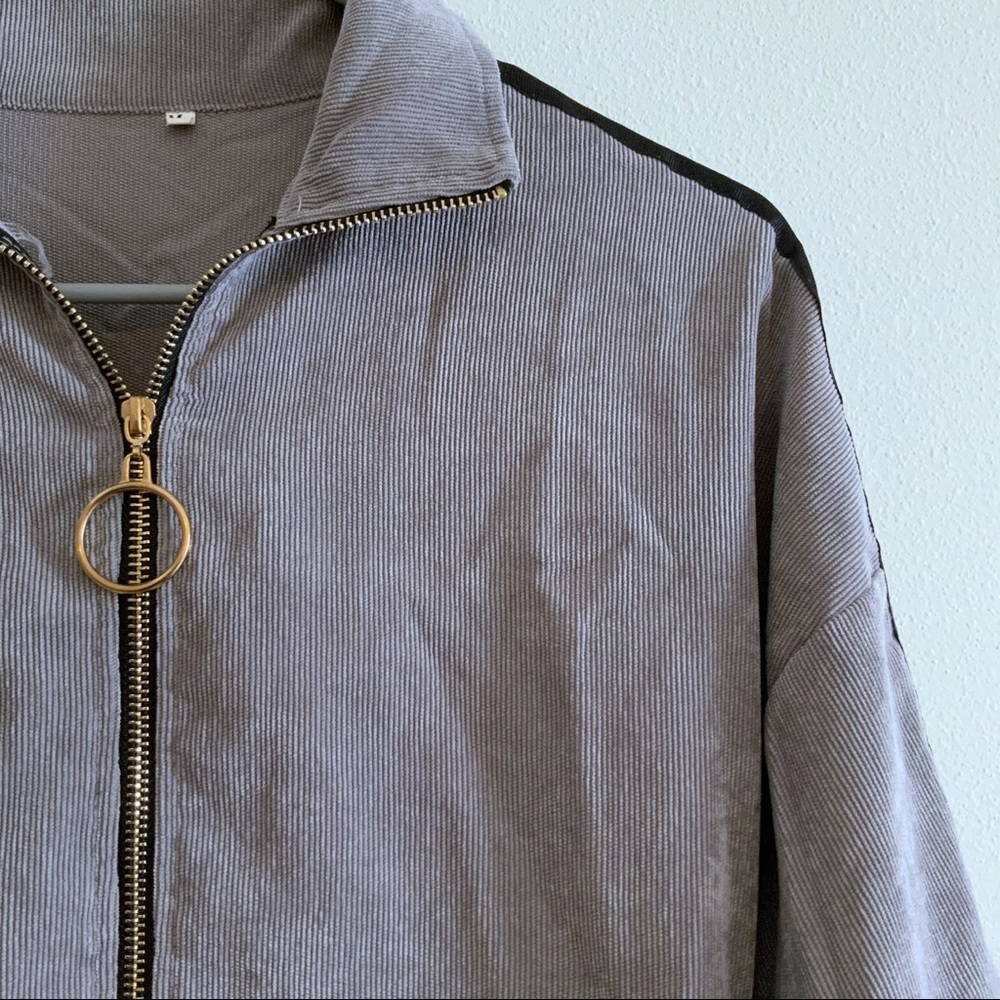 Suede cropped ribbed half zip